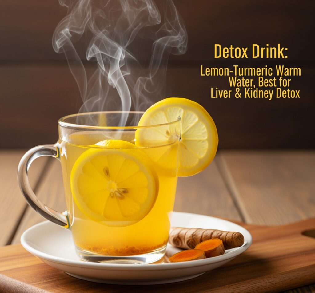 early morning sip of warm water, turmeric, and lemon helps detoxigy our body.