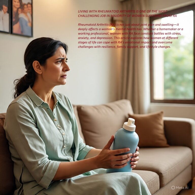 Rheumatoid Arthritis (RA) is not just about joint pain and swelling—it deeply affects a woman’s mental health too. Whether a homemaker or a working professional, women with RA face constant battles with stress, anxiety, and depression. This article explores how women at different stages of life can cope with RA’s emotional impact and overcome challenges with resilience, family support, and lifestyle changes.