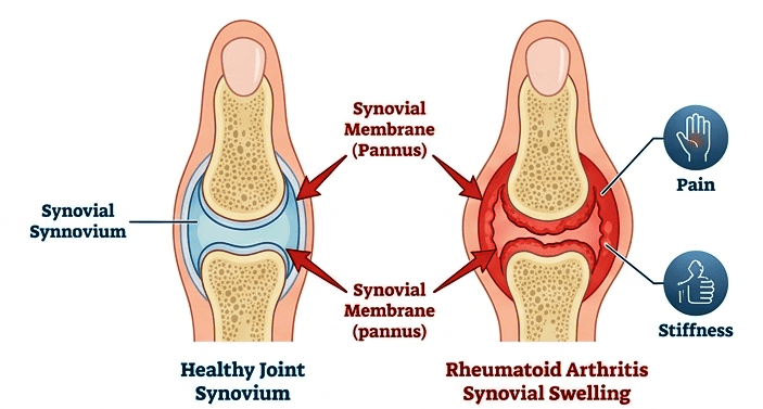 inflamed joints medical illustration RA